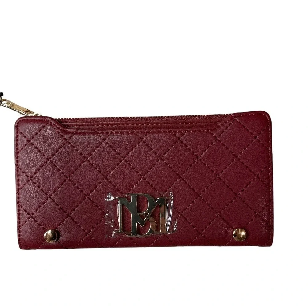 Badgley Mischka Quilted Vegan Leather Stylish Elegant Wine Long Cards Wallet NWT